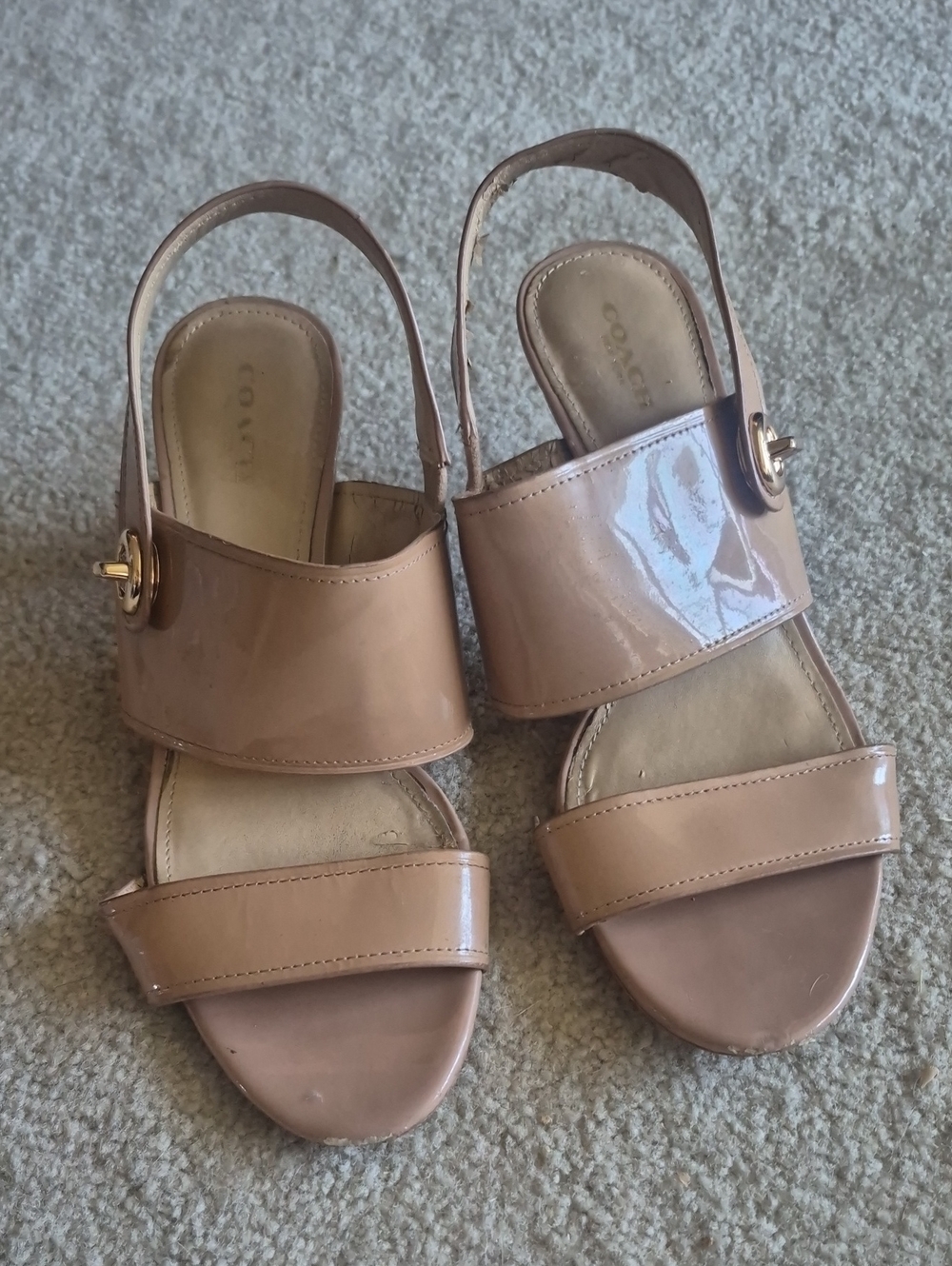 Coach Patent Leather Slingback Sandals in Nude Pink